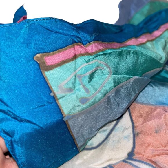 JG Silks Vintage Painted birds blues scarf 10x55 RARE Art to Wear - Picture 7 of 7